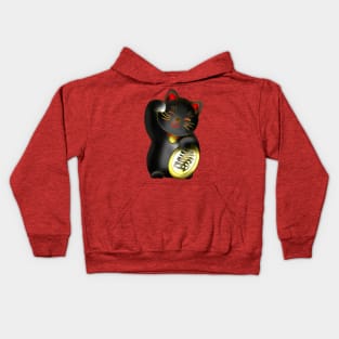 Black maneki lucky cat with coin Kids Hoodie